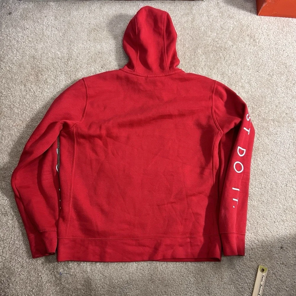 Y2K Nike Air Hoodie Mens Small Red Just Do It Sleeve Graphic Pullover Sweatshirt